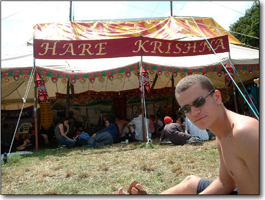 Matt outside the Hare Krishna tent