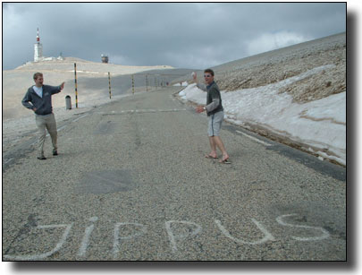 Mock snowball fight on Mt. Ventoux